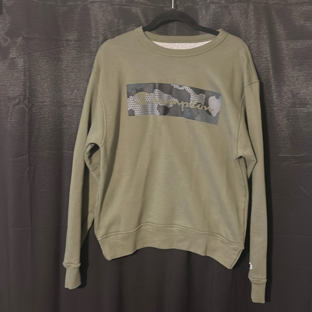 Champion Olive Green and Camo Crewneck